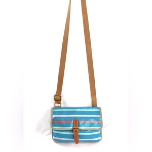 Fossil Blue Orange Pink Coated Canvas Small Crossbody Bag Purse Buckle Flap